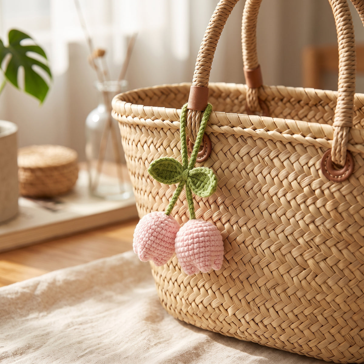 Handmade Crochet Tulip Charm – DIY Pastel Contrast Floral Keychain & Bag Accessory