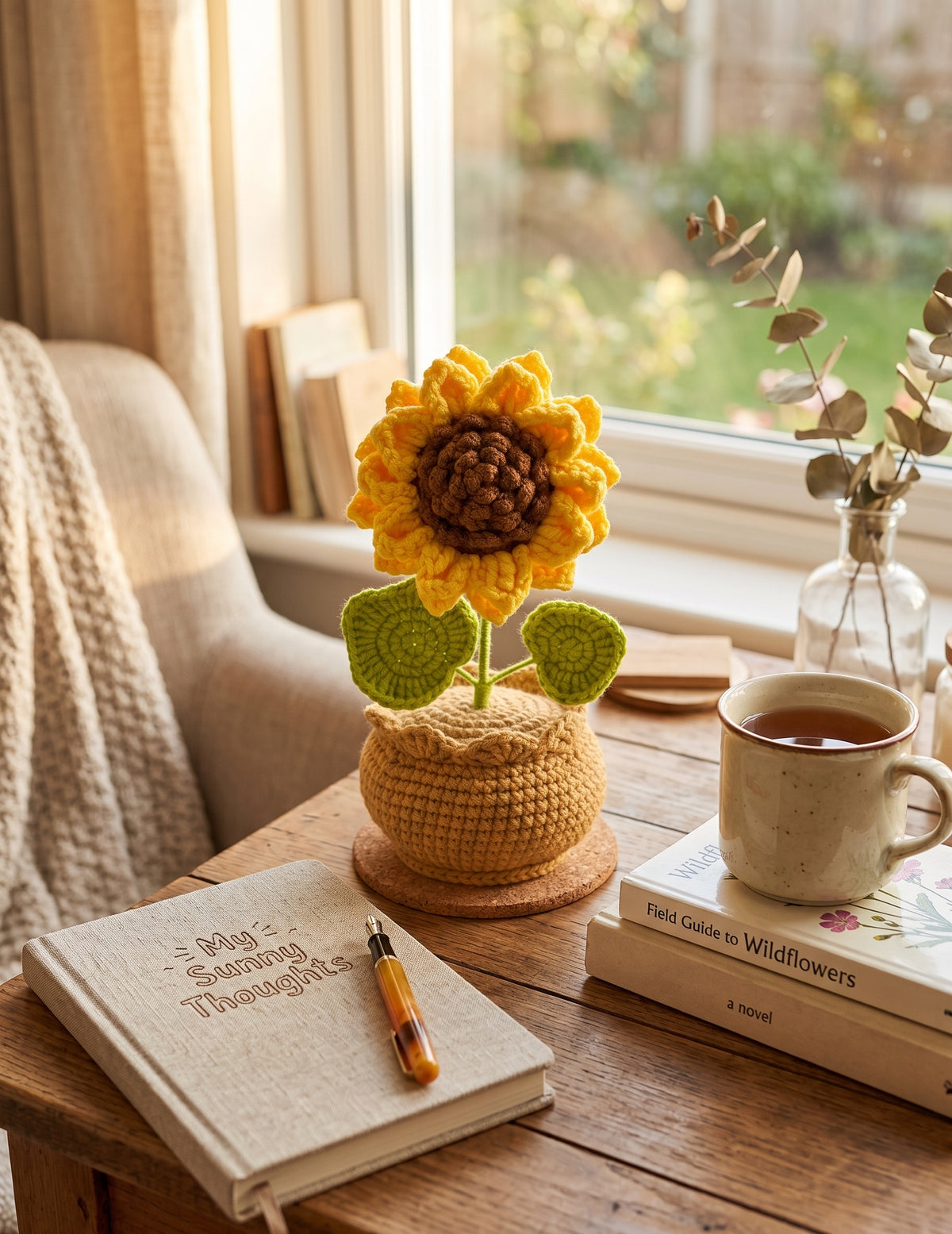 Knitted Sunflower Potted Plant – Warm Sunshine Desktop Decor, Cute Cheer-Up Gift for Friends