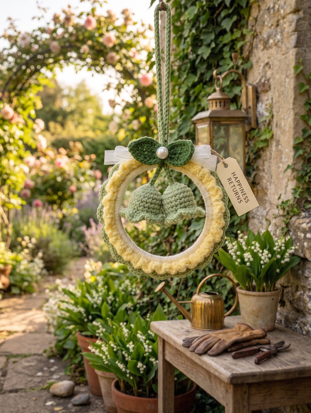DIY Lily of the Valley Wreath Crochet Kit | Beginner Floral Car Charm & Spring Gift