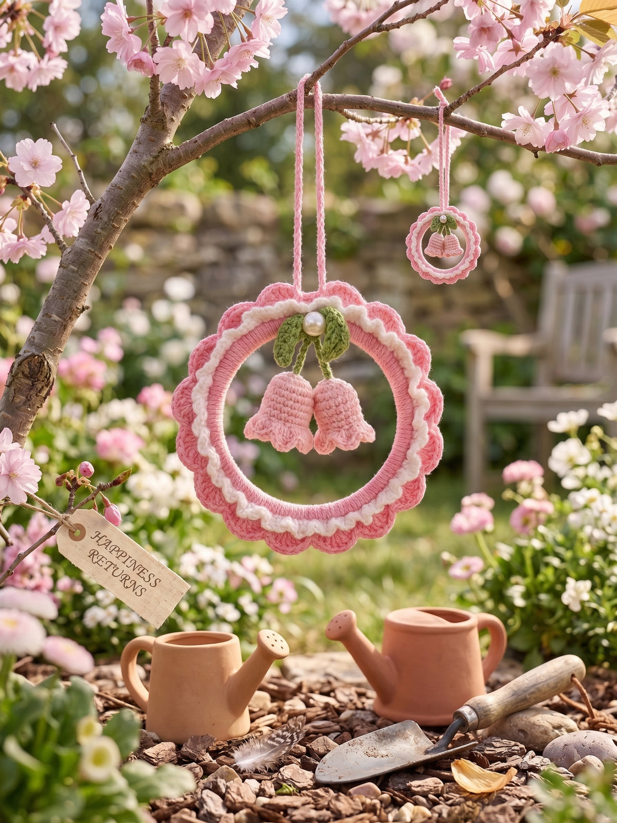 DIY Lily of the Valley Wreath Crochet Kit | Beginner Floral Car Charm & Spring Gift