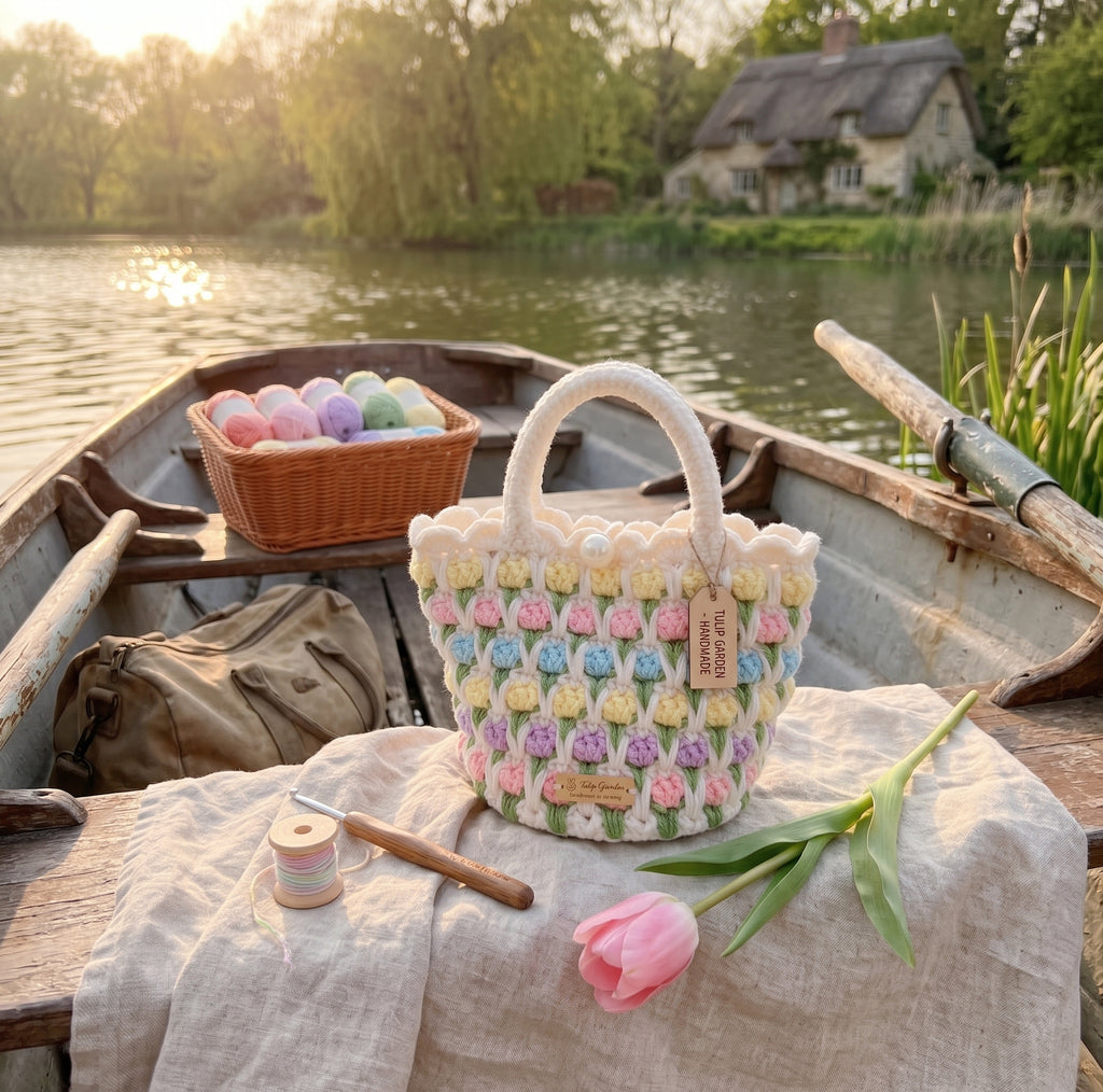 Hand-Crocheted Tulip Mini Tote Bag - A Splash of Colorful Blooms for Every Day