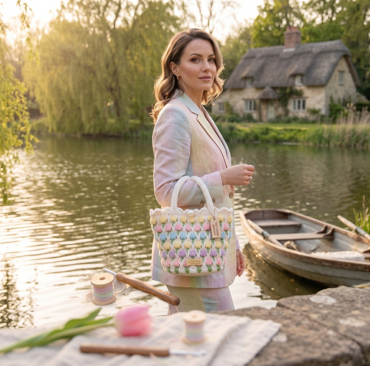 Hand-Crocheted Tulip Mini Tote Bag - A Splash of Colorful Blooms for Every Day