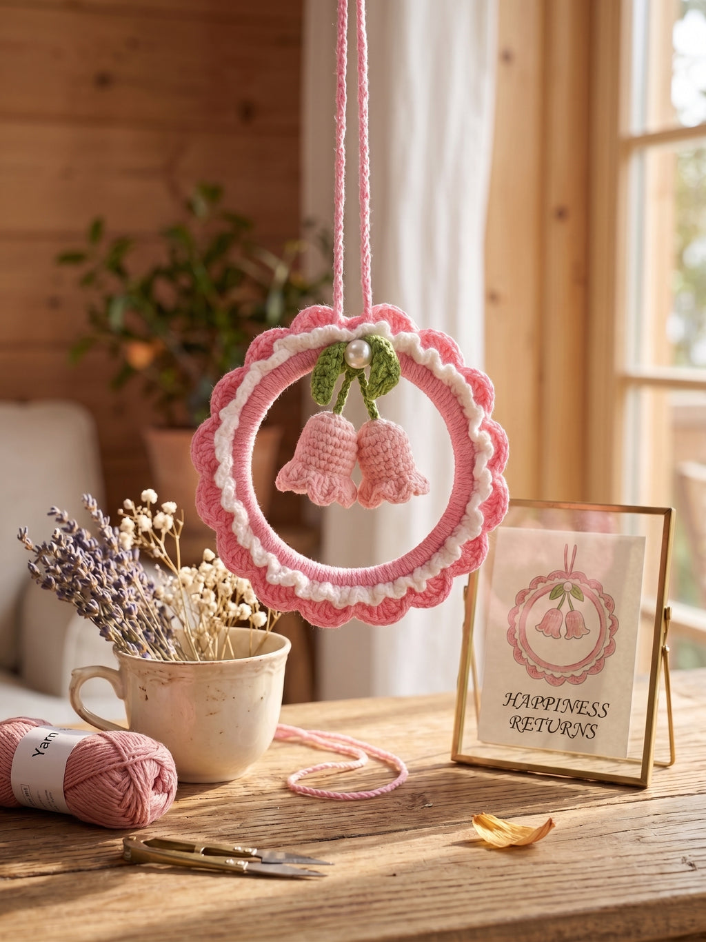 DIY Lily of the Valley Wreath Crochet Kit | Beginner Floral Car Charm & Spring Gift