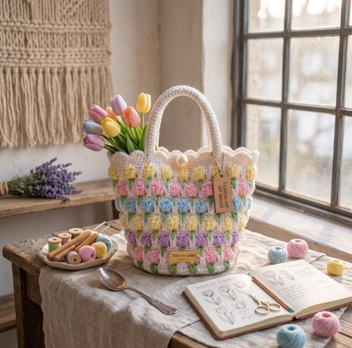 Hand-Crocheted Tulip Mini Tote Bag - A Splash of Colorful Blooms for Every Day