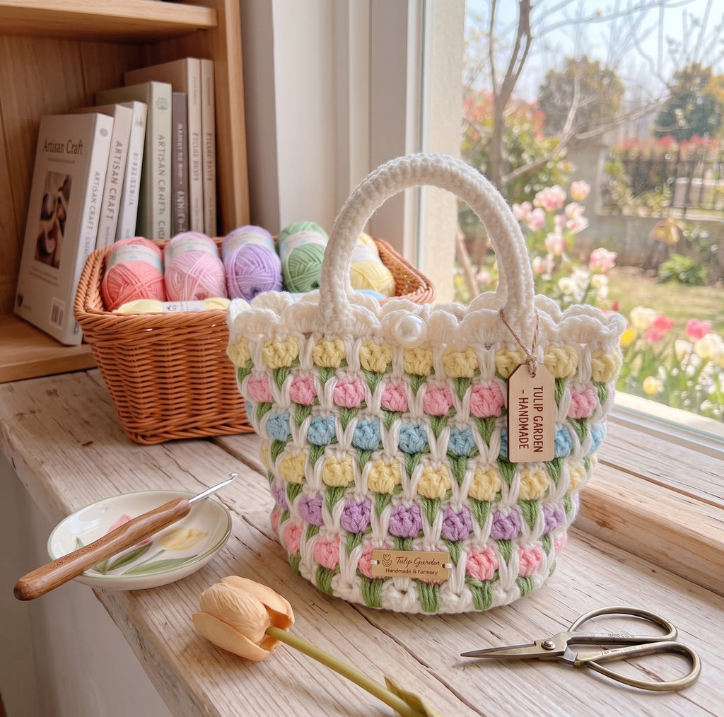 Hand-Crocheted Tulip Mini Tote Bag - A Splash of Colorful Blooms for Every Day