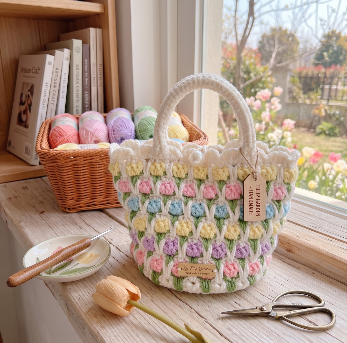 Hand-Crocheted Tulip Mini Tote Bag - A Splash of Colorful Blooms for Every Day