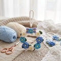 Pastel Blue & White Hand-Knit Flower Wreath Pendant with Pearl Chain – Aesthetic Car & Home Decor